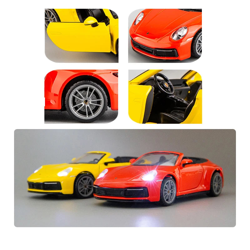 1:32 Porsche 911 Carrera Alloy Cast Toy Car Model Sound and Light Pull Back Children's Toy Collectibles Birthday gift