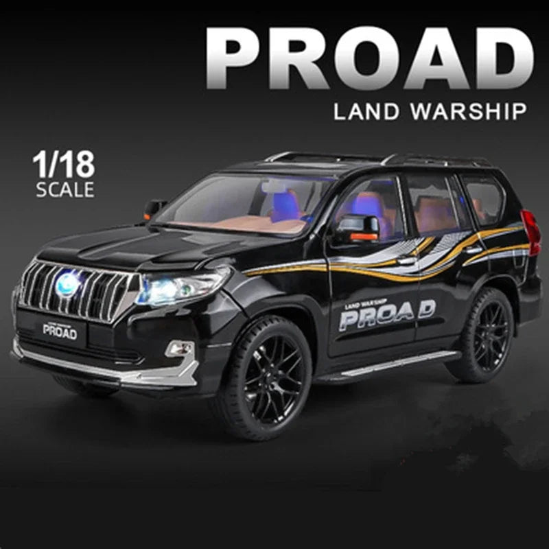 1:18 Prado SUV Alloy Car Model Diecast Metal Toy Off-road Vehicle Car Model High Simulation Sound and Light Toy Gift