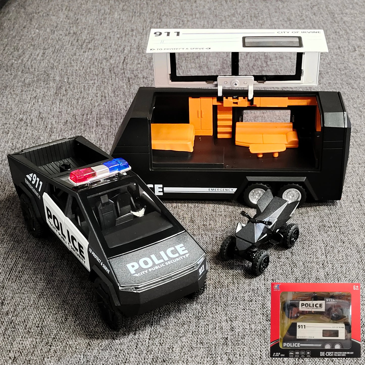 1:32 Police Tesla Cybertruck Trailer
