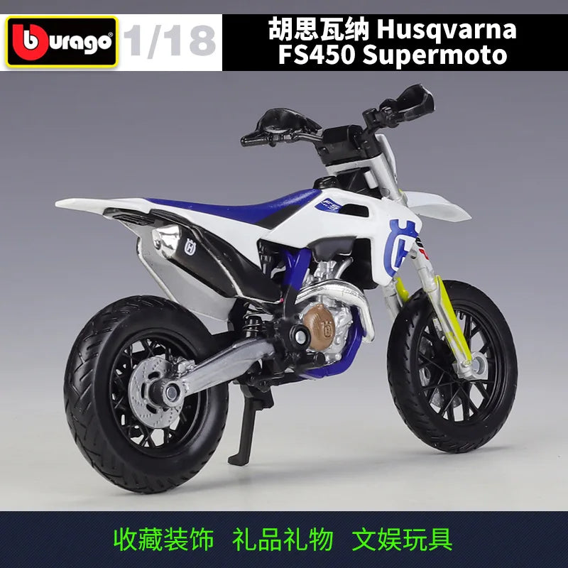 Bburago 1:18 Husqvarna FS450 Supermoto Model Car Simulation Alloy Motorcycle Metal Toy Car Children's Toy Gift Collection