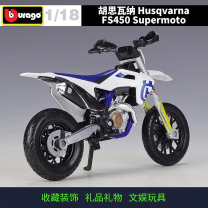 Bburago 1:18 Husqvarna FS450 Supermoto Model Car Simulation Alloy Motorcycle Metal Toy Car Children's Toy Gift Collection
