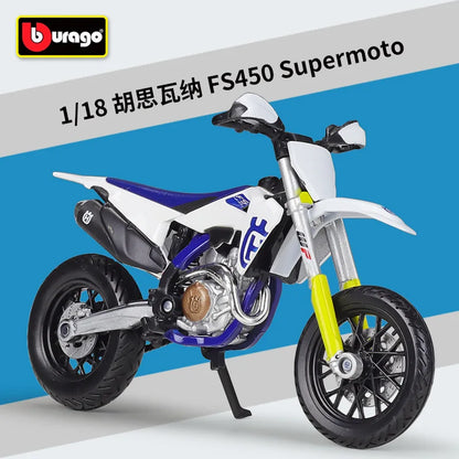 Bburago 1:18 Husqvarna FS450 Supermoto Model Car Simulation Alloy Motorcycle Metal Toy Car Children's Toy Gift Collection