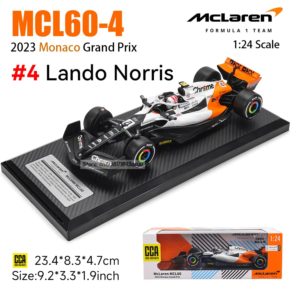 1:24 McLaren F1 White Monaco version 2023 MCL60 4# Lando Norris 81# Oscar Piastri
