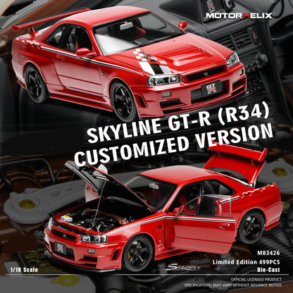MOTORHELIX  1:18 scale new  Skyline R34 CUSTOMIZED VERSION car model static display festive gift collection
