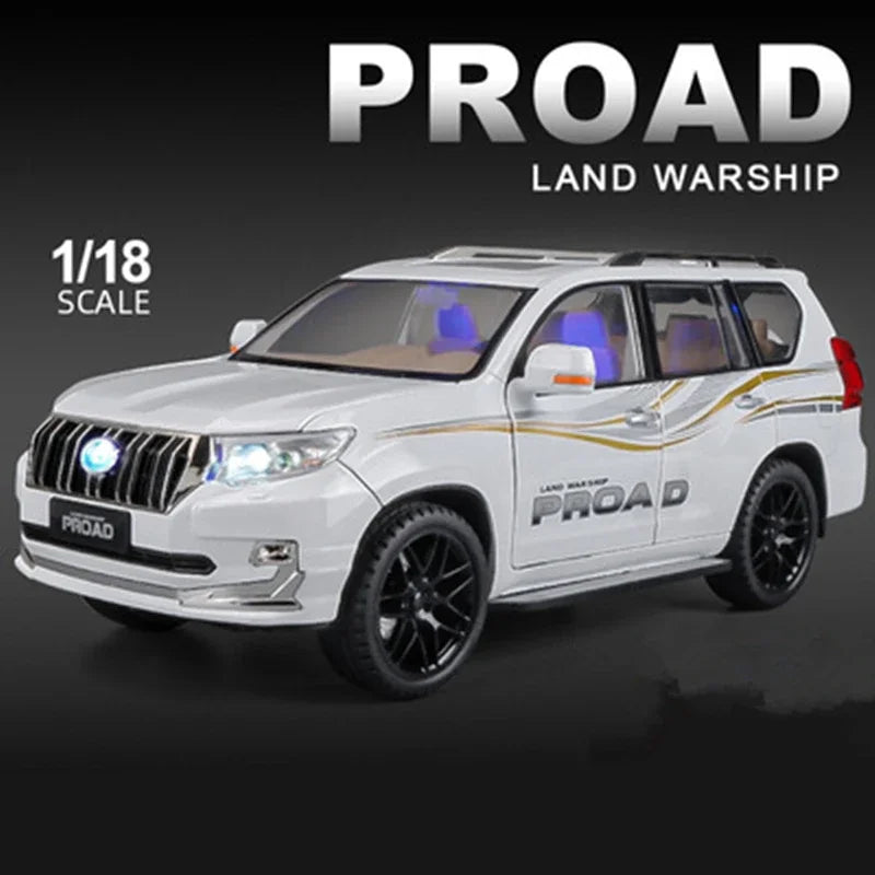 1:18 Prado SUV Alloy Car Model Diecast Metal Toy Off-road Vehicle Car Model High Simulation Sound and Light Toy Gift