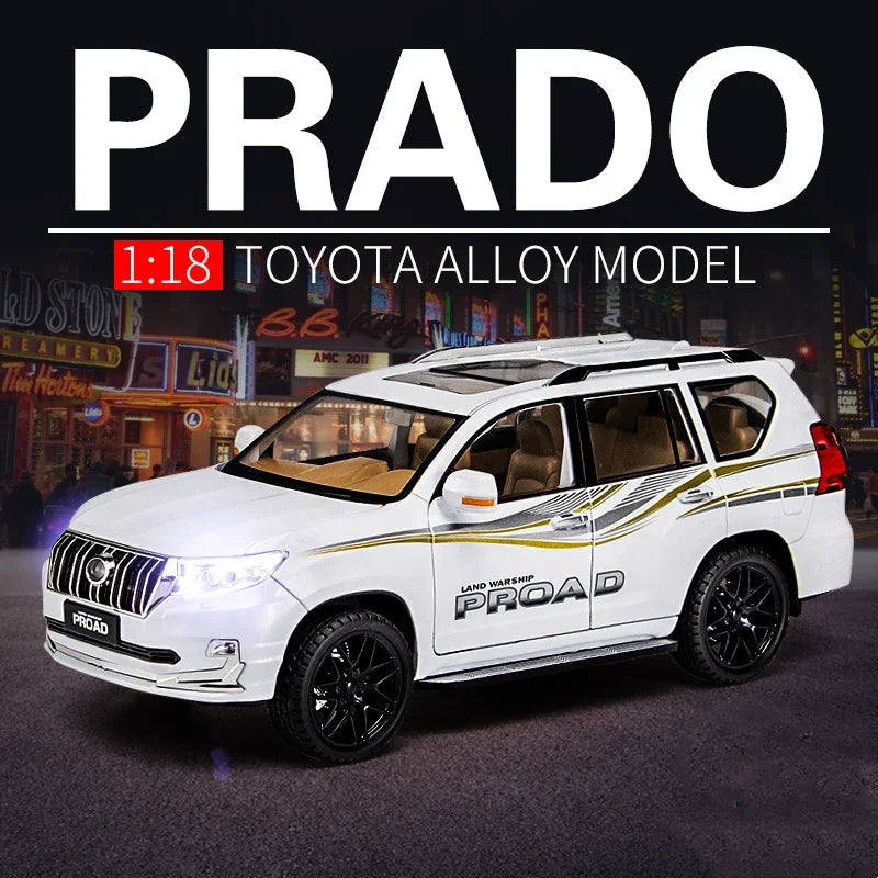 1:18 Prado SUV Alloy Car Model Diecast Metal Toy Off-road Vehicle Car Model High Simulation Sound and Light Toy Gift