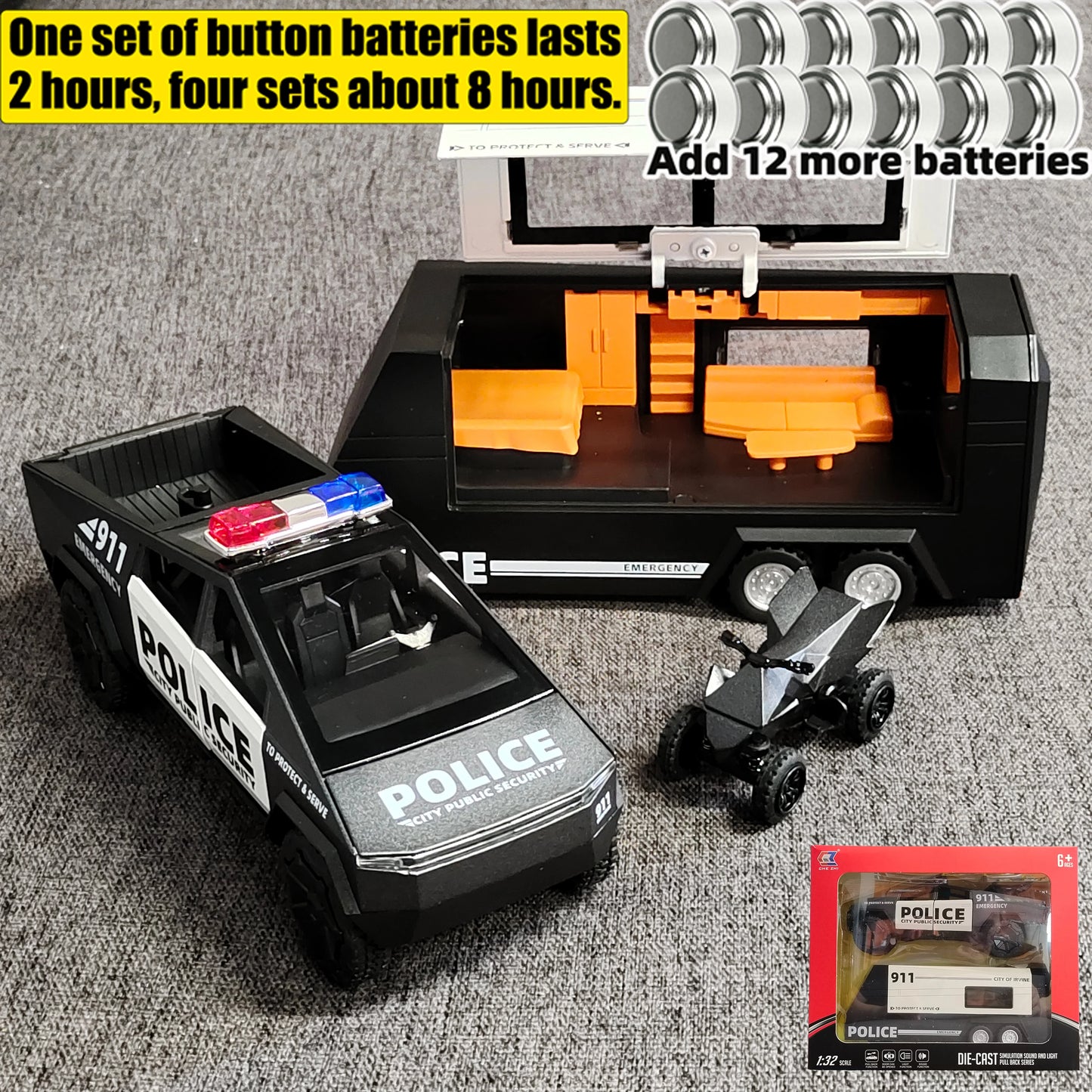 1:32 Police Tesla Cybertruck Trailer