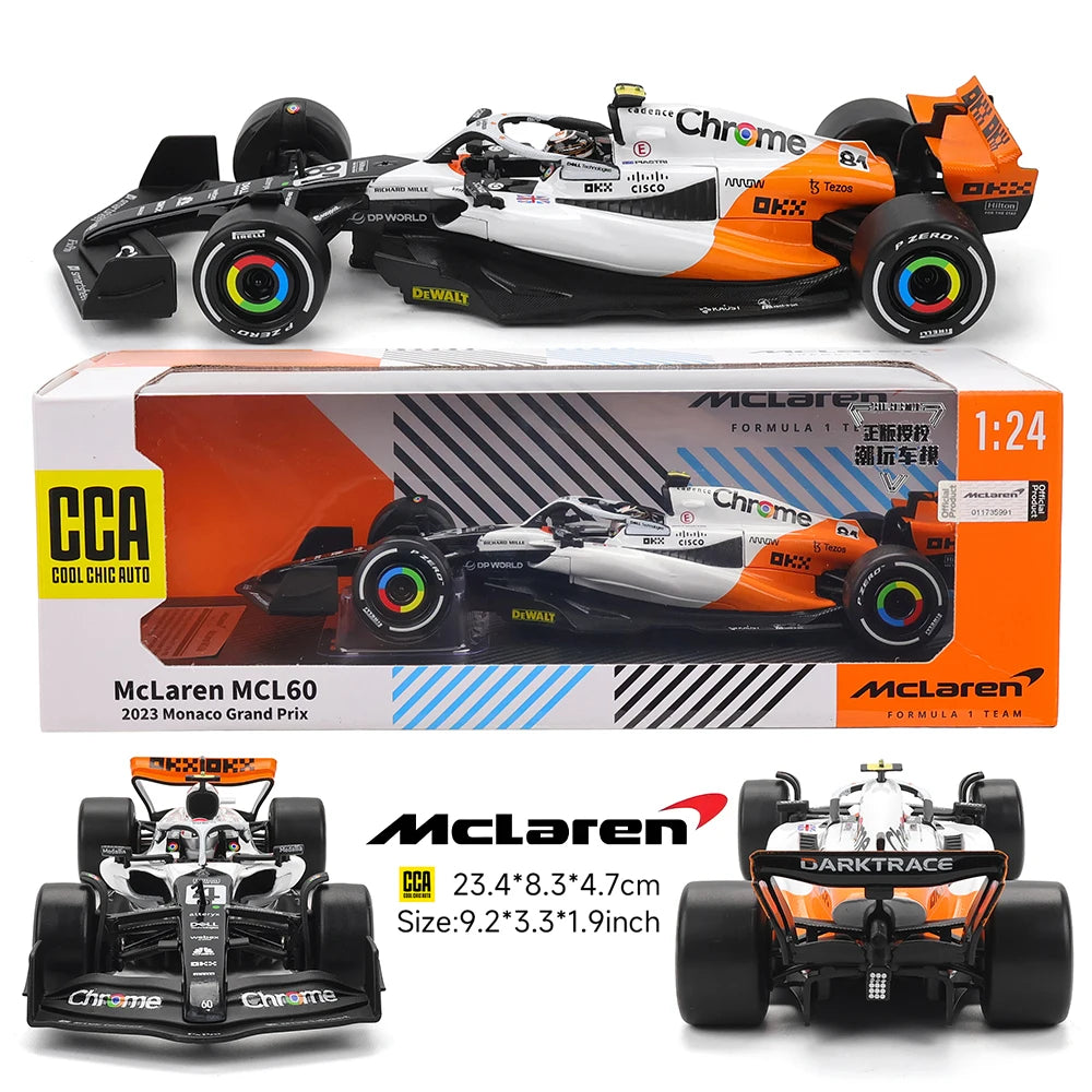 1:24 McLaren F1 White Monaco version 2023 MCL60 4# Lando Norris 81# Oscar Piastri