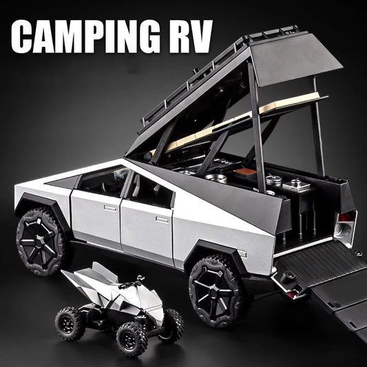 1:24 Tesla Cybertruck Camping Pickup With Motorcycle
