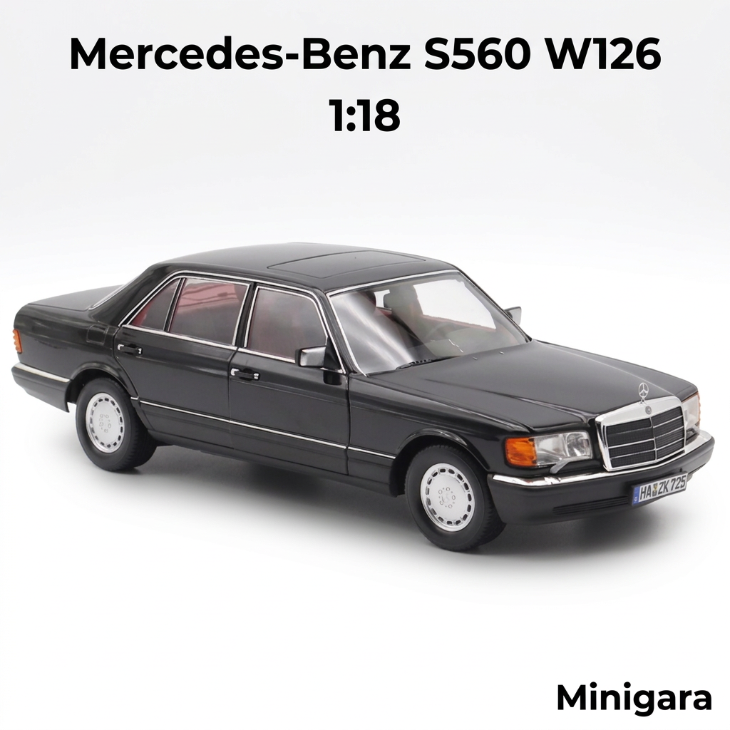 Bìa Minigara Mercedes-Benz S560 W126 nền trắng