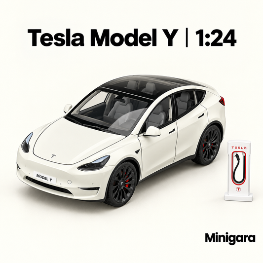 Bìa Minigara Tesla Model Y cùng trụ sạc