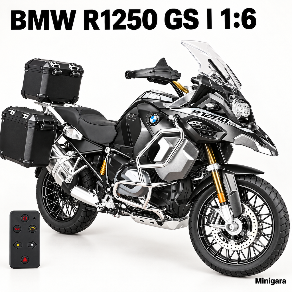 BMW R1250 GS đen bạc, giữ thùng hành lý và điều khiển