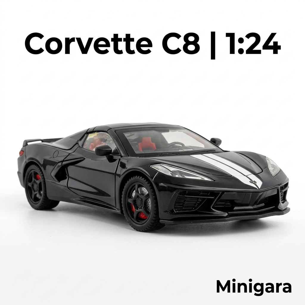 Corvette C8 đen sọc trắng theo nguồn