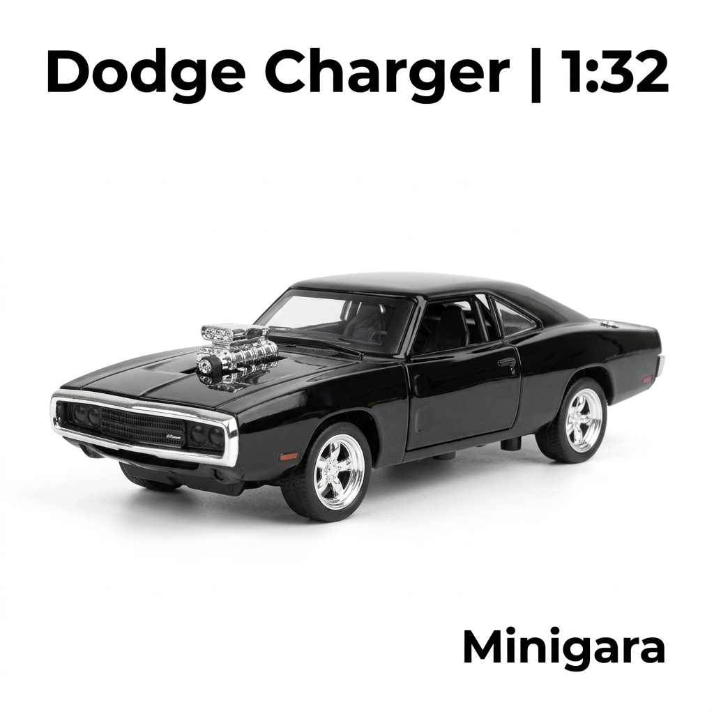 Dodge Charger cổ điển đen với động cơ nhô qua capo
