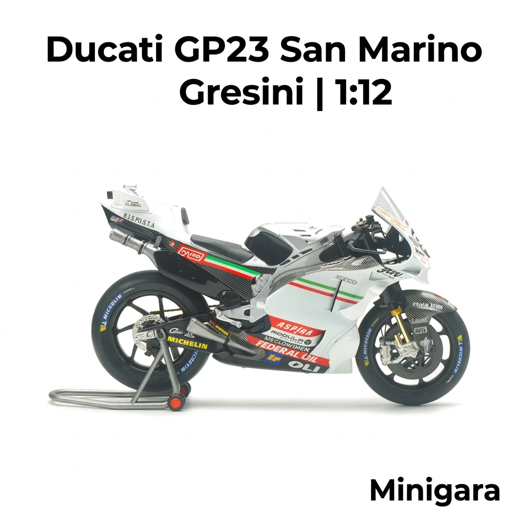 Ducati GP23 trắng cùng chân chống sau