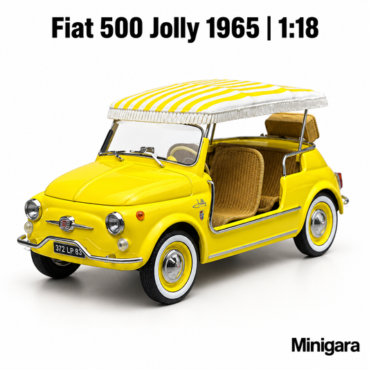 Fiat 500 Jolly vàng, mui sọc và ghế mây