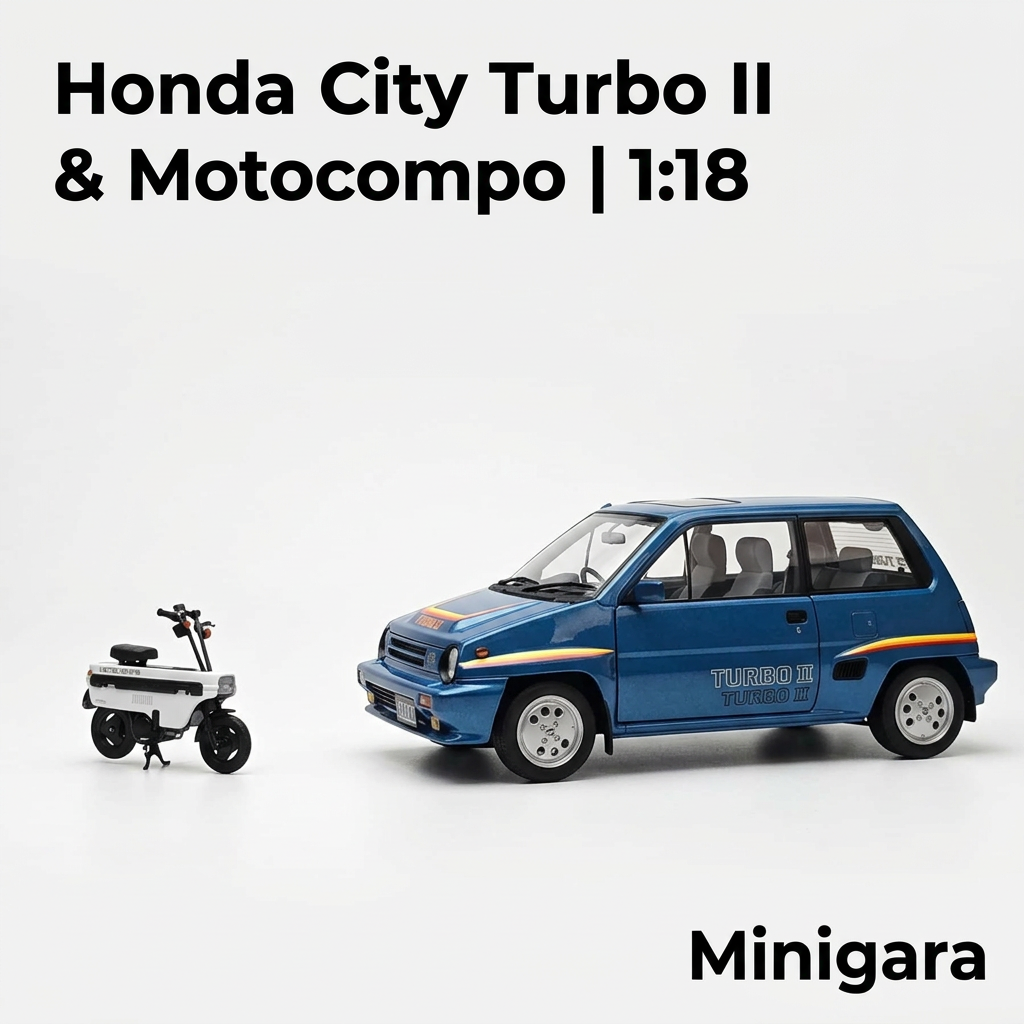 Honda City Turbo II xanh cùng Motocompo