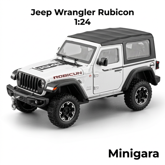 Jeep Wrangler Rubicon trắng, mui đen và cửa đóng