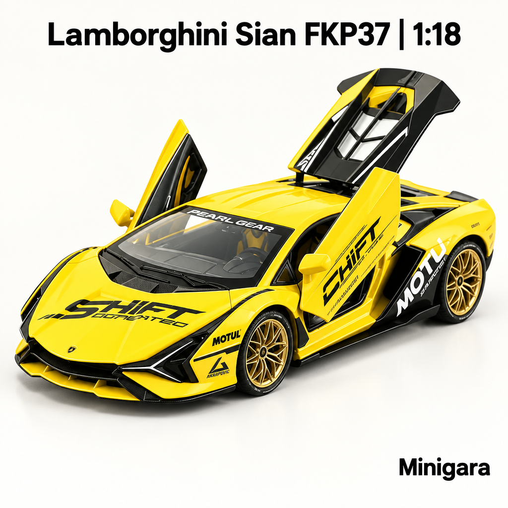 Lamborghini Sian vàng có tem, cửa mở