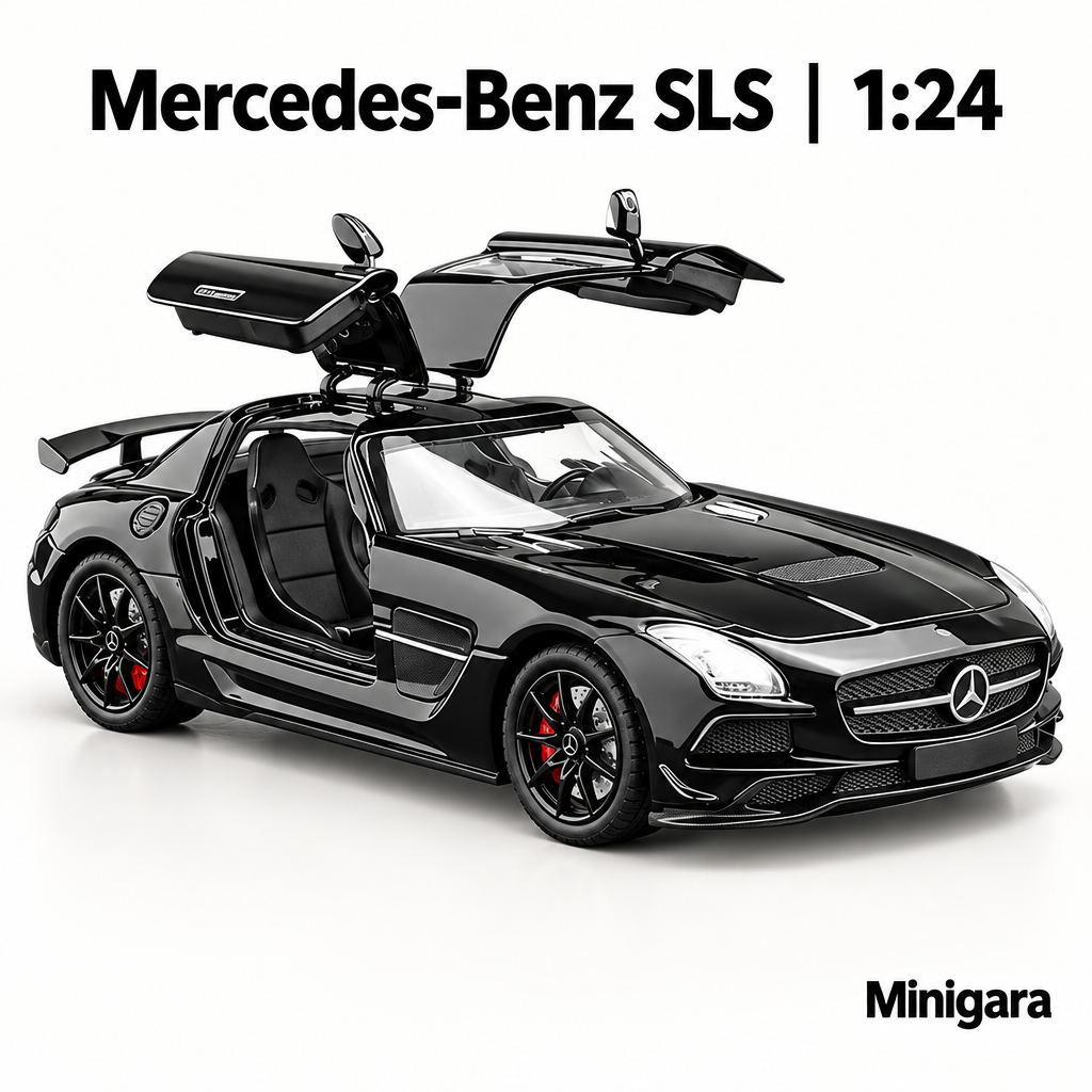 Mercedes-Benz SLS đen, cửa cánh chim mở
