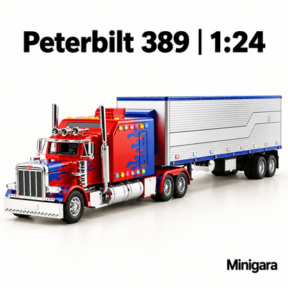 Peterbilt 389 đỏ cùng rơ-moóc bạc
