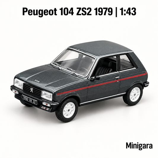 Peugeot 104 xám, viền đỏ