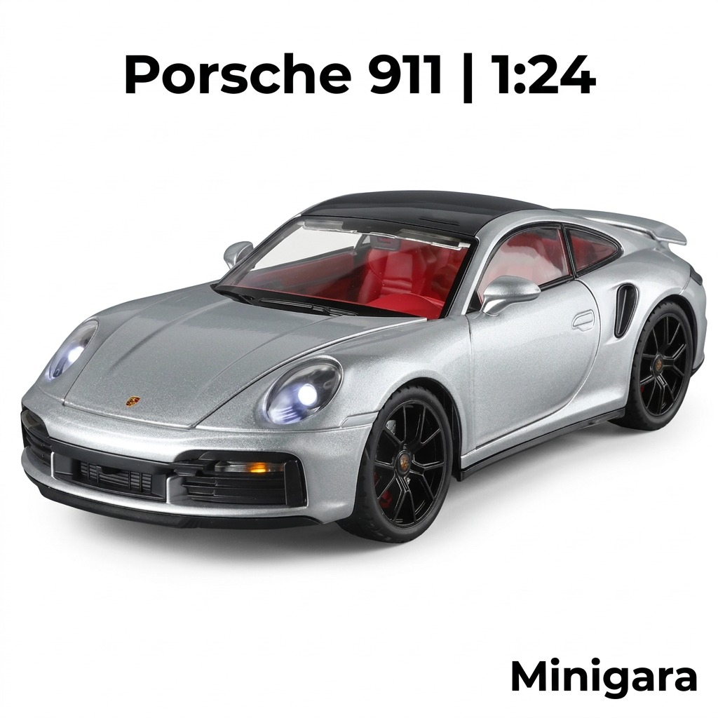 Porsche 911 bạc mui đen nội thất đỏ
