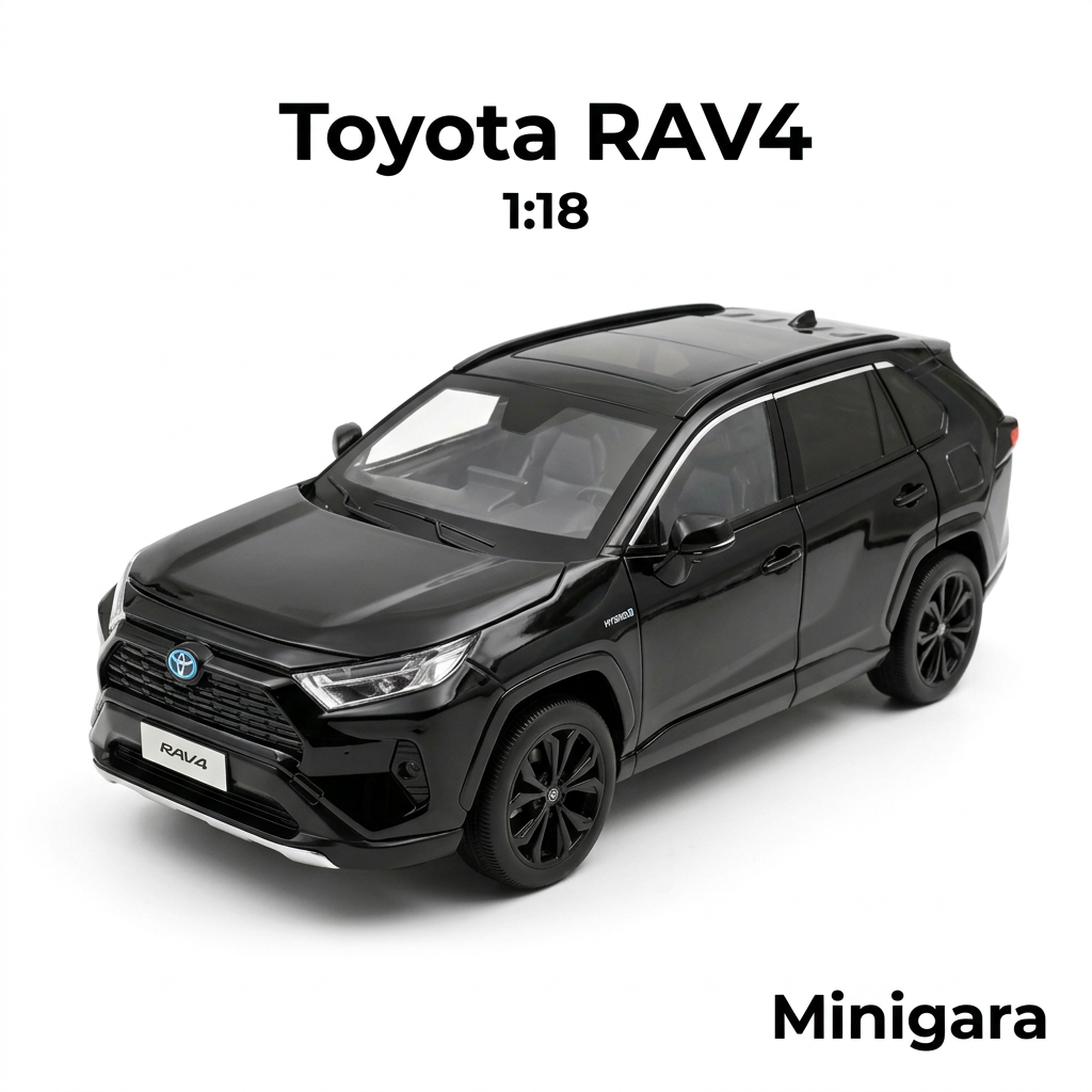 Toyota RAV4 đen, nền trắng, chữ Montserrat Bold